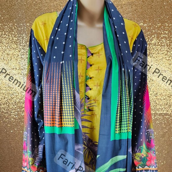 Asim Jofa 3PC Printed Lawn Cambric Cotton Shalwar Kameez Pakistani/Indian L, XL - Picture 3 of 12